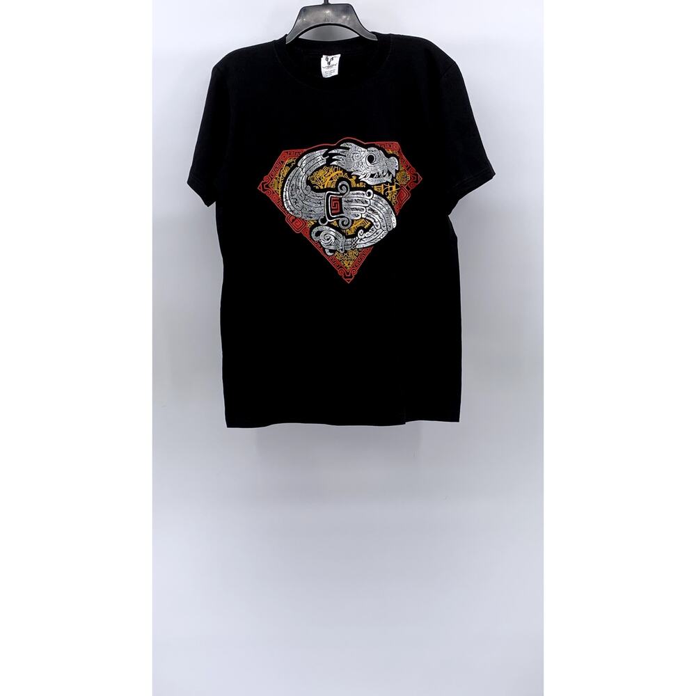 VISION Men's Black Crewneck Diamond Dragon Graphic Short Sleeve T-Shirt SZ M